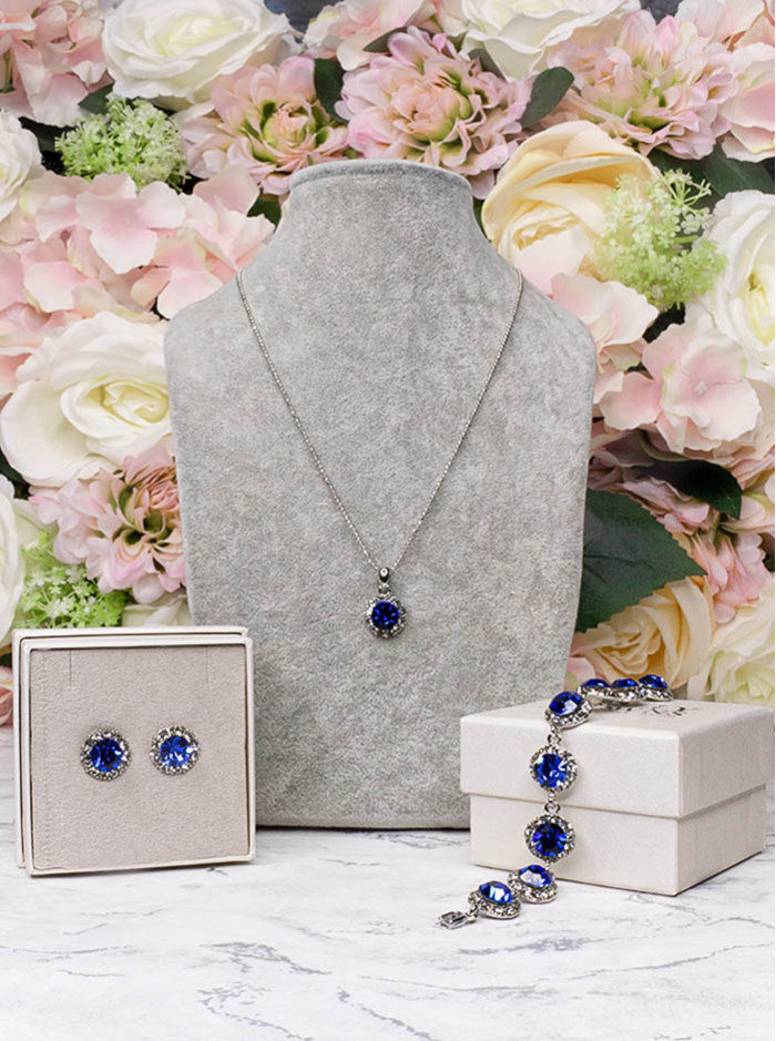 Halo Crystal Jewellery Set - Royal Blue